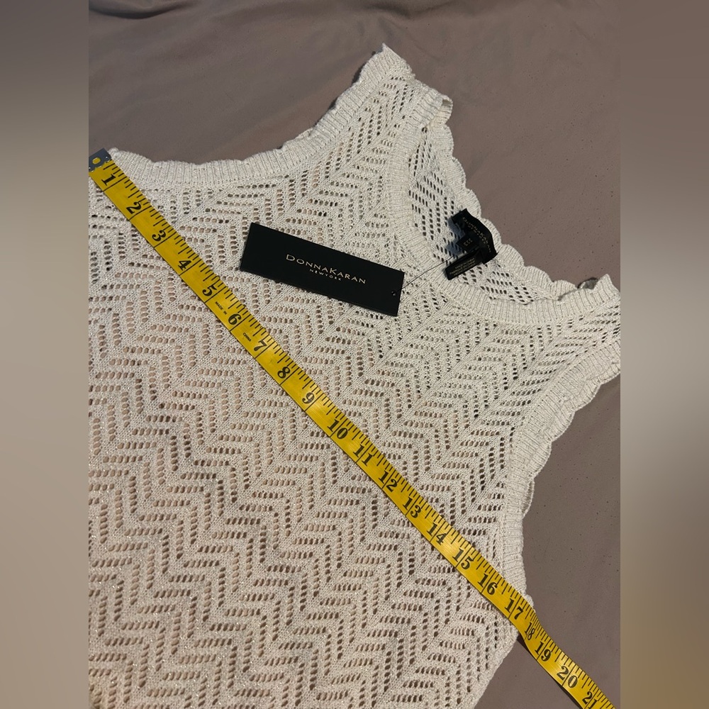 NWT DKNY Pointelle Knit Dress Size M Scallop Neckline Vacation Chic Old Money - Picture 11 of 11